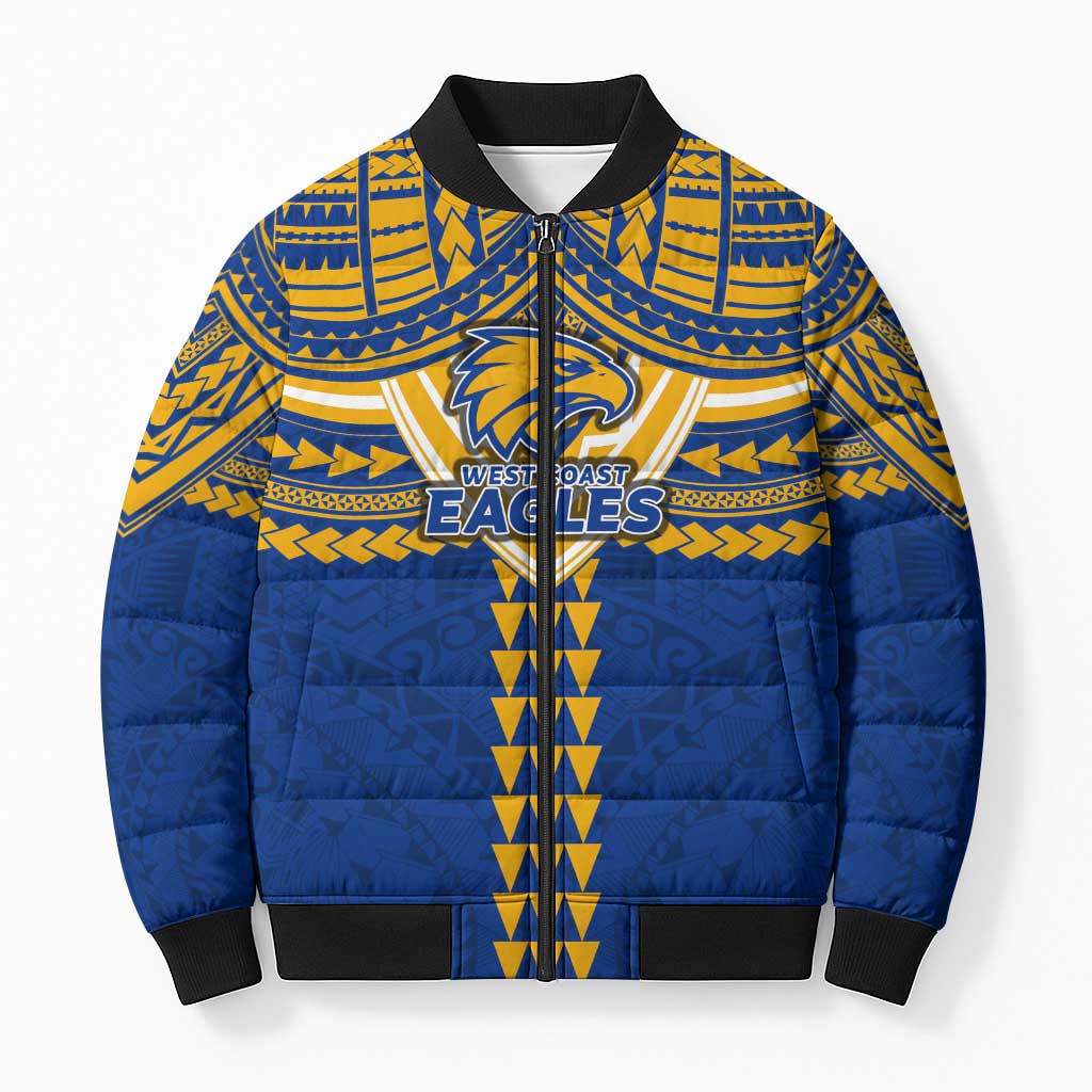 Personalized West Coast Eagles Bomber Puffer Jacket Polynesian Tribal Pattern Heritage Football