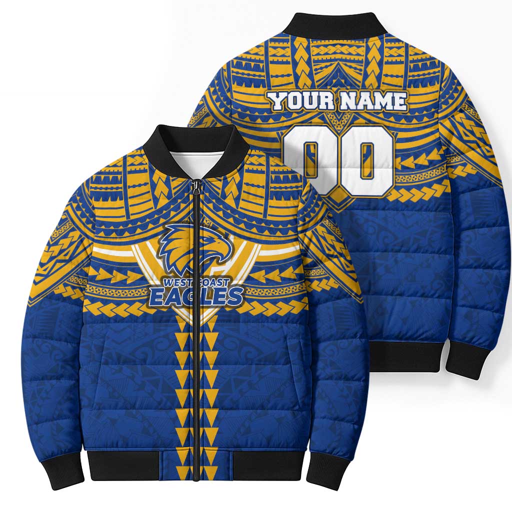 Personalized West Coast Eagles Bomber Puffer Jacket Polynesian Tribal Pattern Heritage Football
