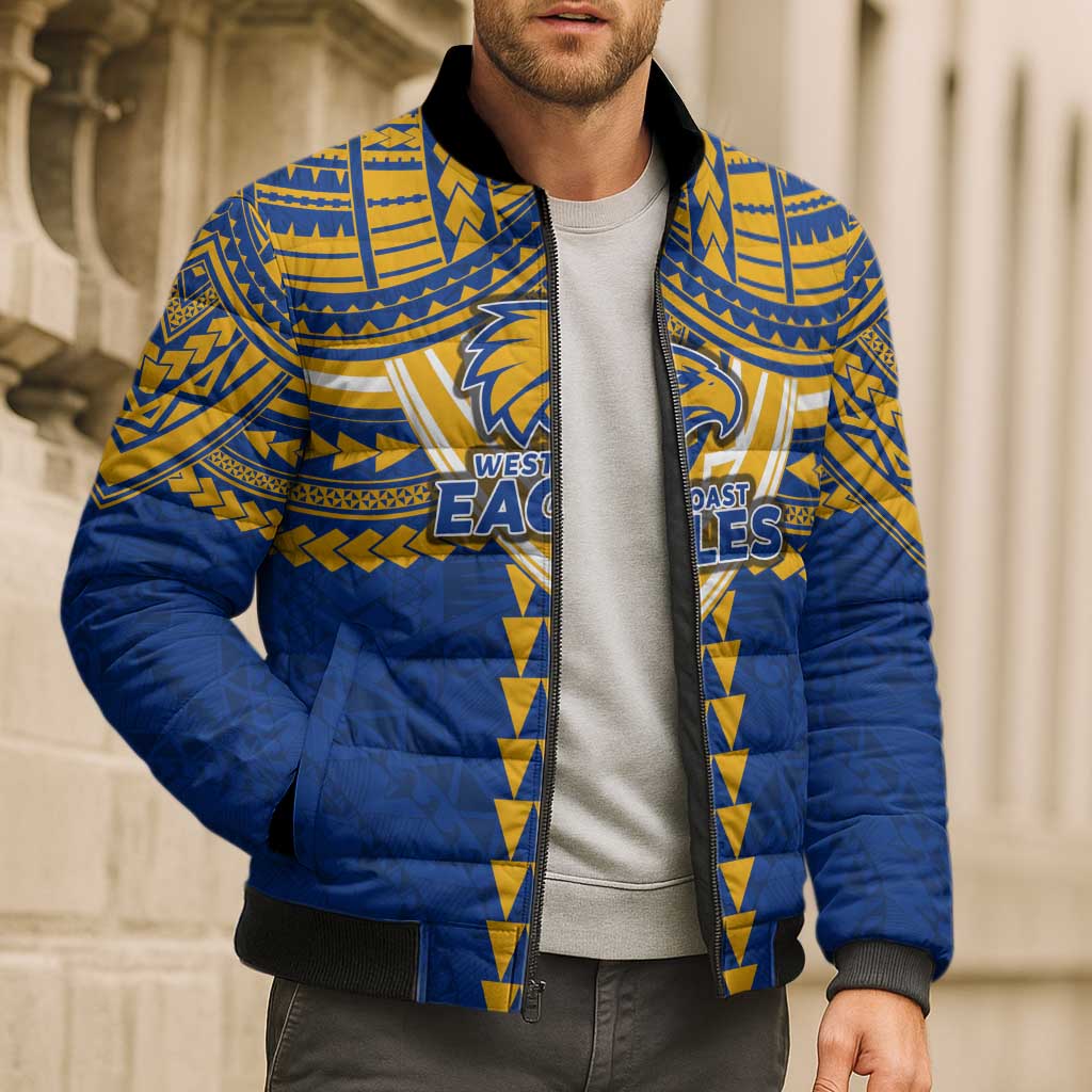 Personalized West Coast Eagles Bomber Puffer Jacket Polynesian Tribal Pattern Heritage Football