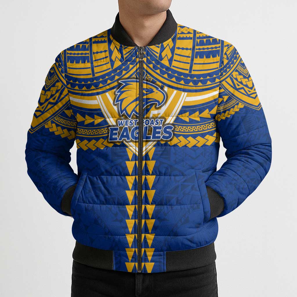 Personalized West Coast Eagles Bomber Puffer Jacket Polynesian Tribal Pattern Heritage Football