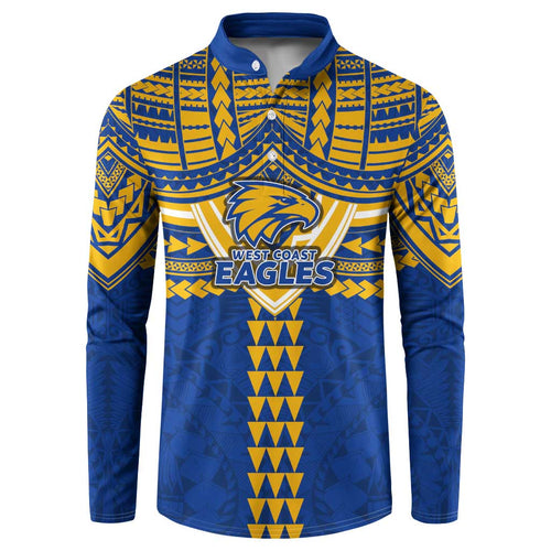 Personalized West Coast Eagles Button Sweatshirt Polynesian Tribal Pattern Heritage Football