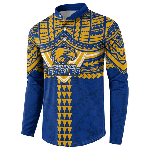 Personalized West Coast Eagles Button Sweatshirt Polynesian Tribal Pattern Heritage Football