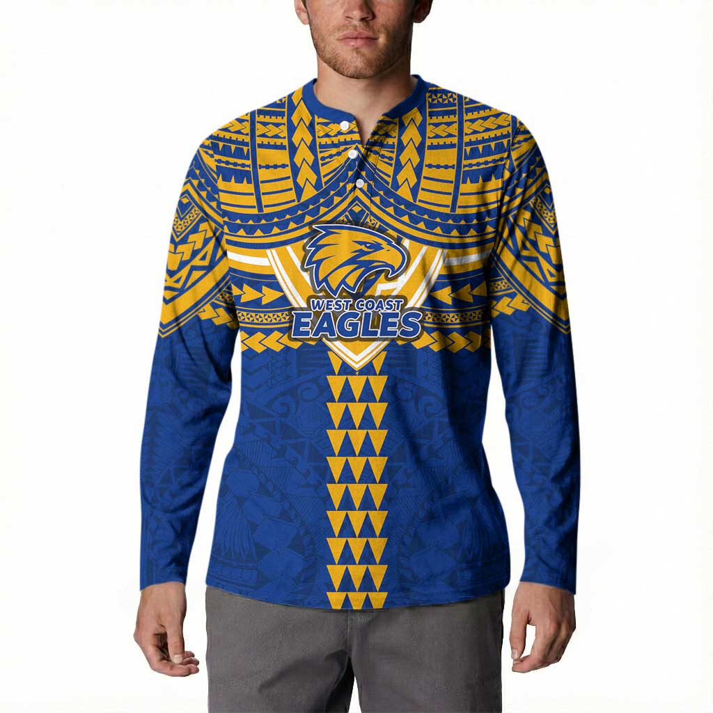 Personalized West Coast Eagles Button Sweatshirt Polynesian Tribal Pattern Heritage Football