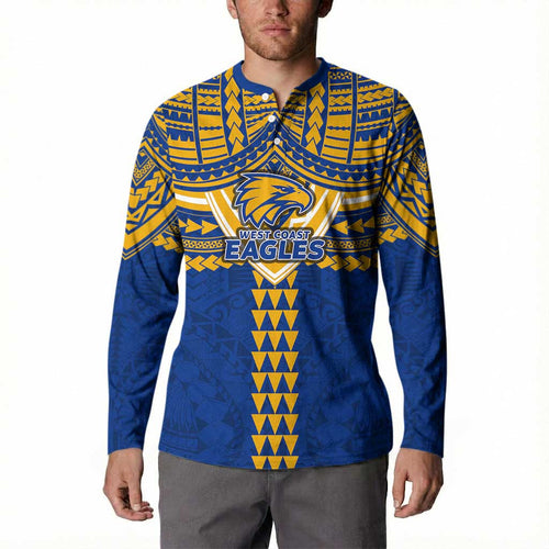 Personalized West Coast Eagles Button Sweatshirt Polynesian Tribal Pattern Heritage Football