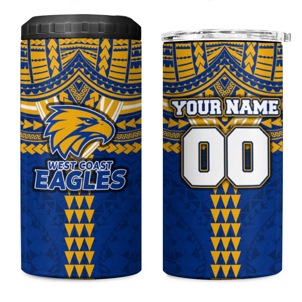 Personalized West Coast Eagles 4 in 1 Can Cooler Tumbler Polynesian Tribal Pattern Heritage Football