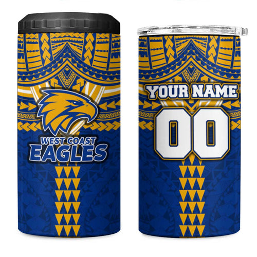 Personalized West Coast Eagles 4 in 1 Can Cooler Tumbler Polynesian Tribal Pattern Heritage Football