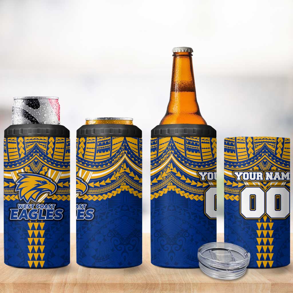 Personalized West Coast Eagles 4 in 1 Can Cooler Tumbler Polynesian Tribal Pattern Heritage Football