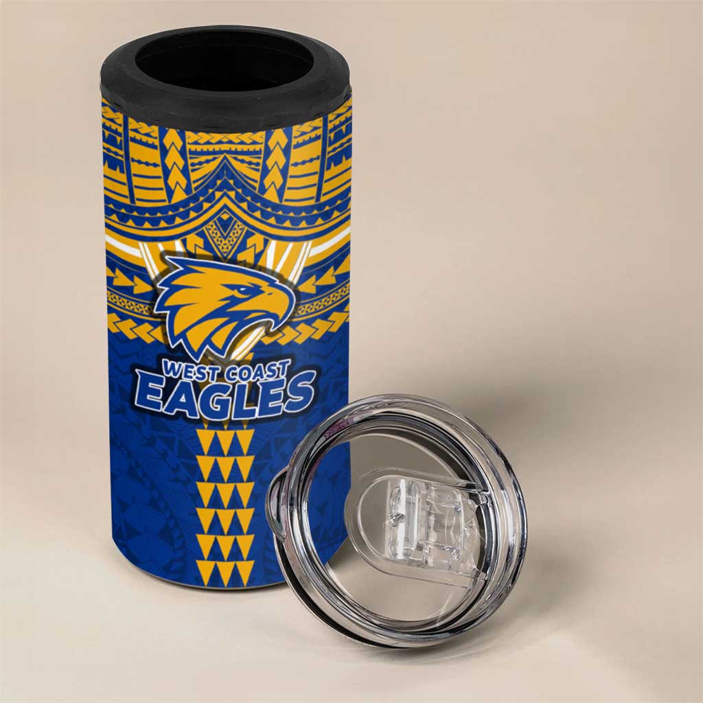Personalized West Coast Eagles 4 in 1 Can Cooler Tumbler Polynesian Tribal Pattern Heritage Football