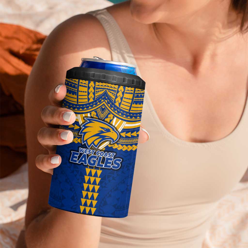 Personalized West Coast Eagles 4 in 1 Can Cooler Tumbler Polynesian Tribal Pattern Heritage Football