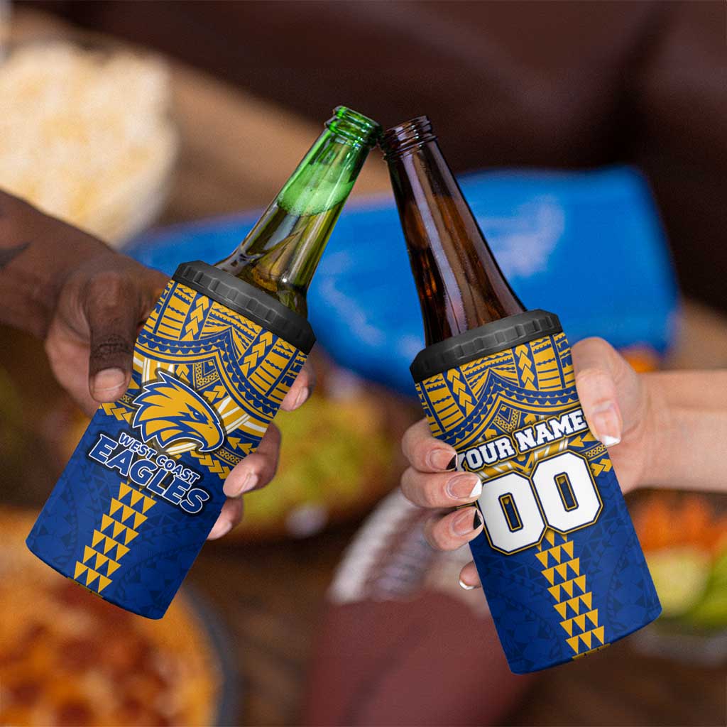 Personalized West Coast Eagles 4 in 1 Can Cooler Tumbler Polynesian Tribal Pattern Heritage Football