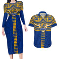 Personalized West Coast Eagles Couples Matching Long Sleeve Bodycon Dress and Hawaiian Shirt Polynesian Tribal Pattern Heritage Football