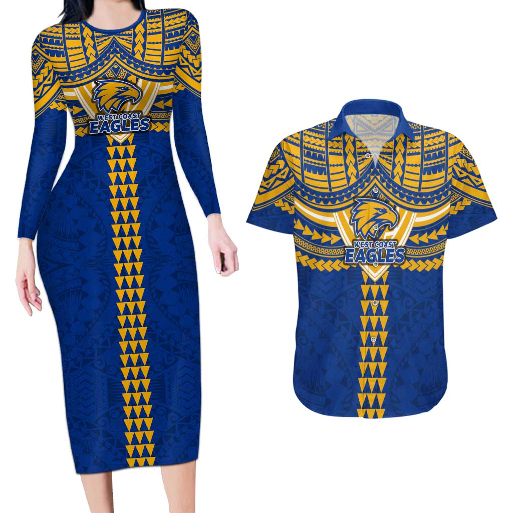 Personalized West Coast Eagles Couples Matching Long Sleeve Bodycon Dress and Hawaiian Shirt Polynesian Tribal Pattern Heritage Football