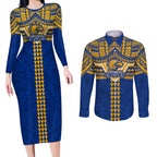 Personalized West Coast Eagles Couples Matching Long Sleeve Bodycon Dress and Long Sleeve Button Shirt Polynesian Tribal Pattern Heritage Football