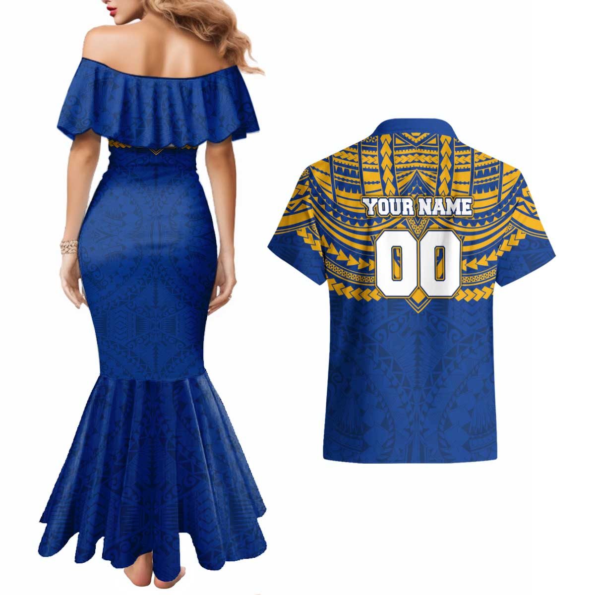 Personalized West Coast Eagles Couples Matching Mermaid Dress and Hawaiian Shirt Polynesian Tribal Pattern Heritage Football