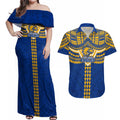 Personalized West Coast Eagles Couples Matching Off Shoulder Maxi Dress and Hawaiian Shirt Polynesian Tribal Pattern Heritage Football