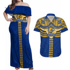 Personalized West Coast Eagles Couples Matching Off Shoulder Maxi Dress and Hawaiian Shirt Polynesian Tribal Pattern Heritage Football
