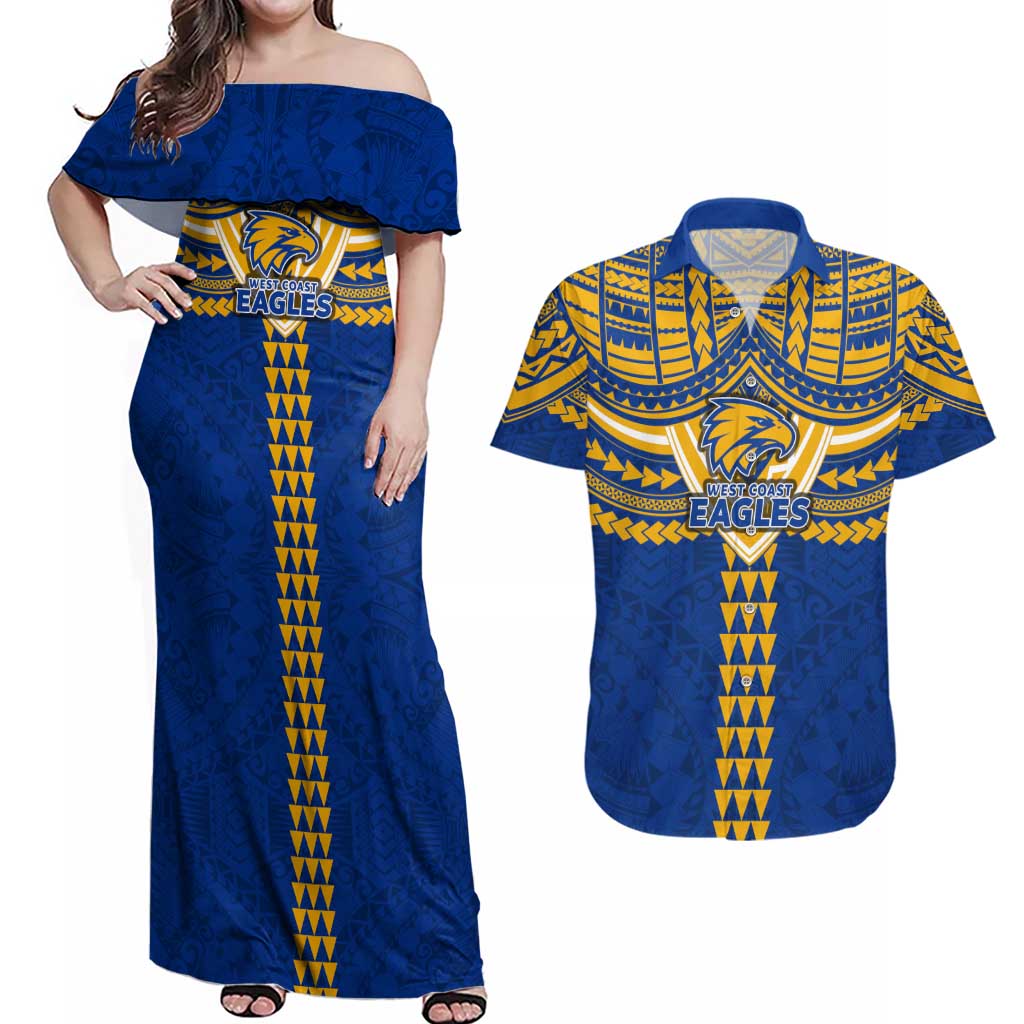 Personalized West Coast Eagles Couples Matching Off Shoulder Maxi Dress and Hawaiian Shirt Polynesian Tribal Pattern Heritage Football