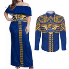 Personalized West Coast Eagles Couples Matching Off Shoulder Maxi Dress and Long Sleeve Button Shirt Polynesian Tribal Pattern Heritage Football