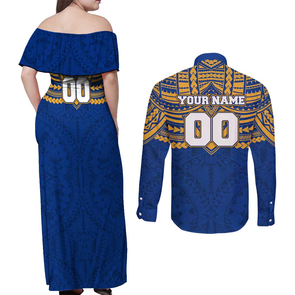 Personalized West Coast Eagles Couples Matching Off Shoulder Maxi Dress and Long Sleeve Button Shirt Polynesian Tribal Pattern Heritage Football