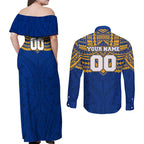 Personalized West Coast Eagles Couples Matching Off Shoulder Maxi Dress and Long Sleeve Button Shirt Polynesian Tribal Pattern Heritage Football