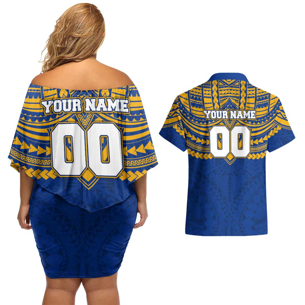 Personalized West Coast Eagles Couples Matching Off Shoulder Short Dress and Hawaiian Shirt Polynesian Tribal Pattern Heritage Football