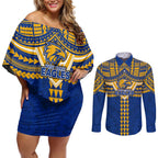 Personalized West Coast Eagles Couples Matching Off Shoulder Short Dress and Long Sleeve Button Shirt Polynesian Tribal Pattern Heritage Football