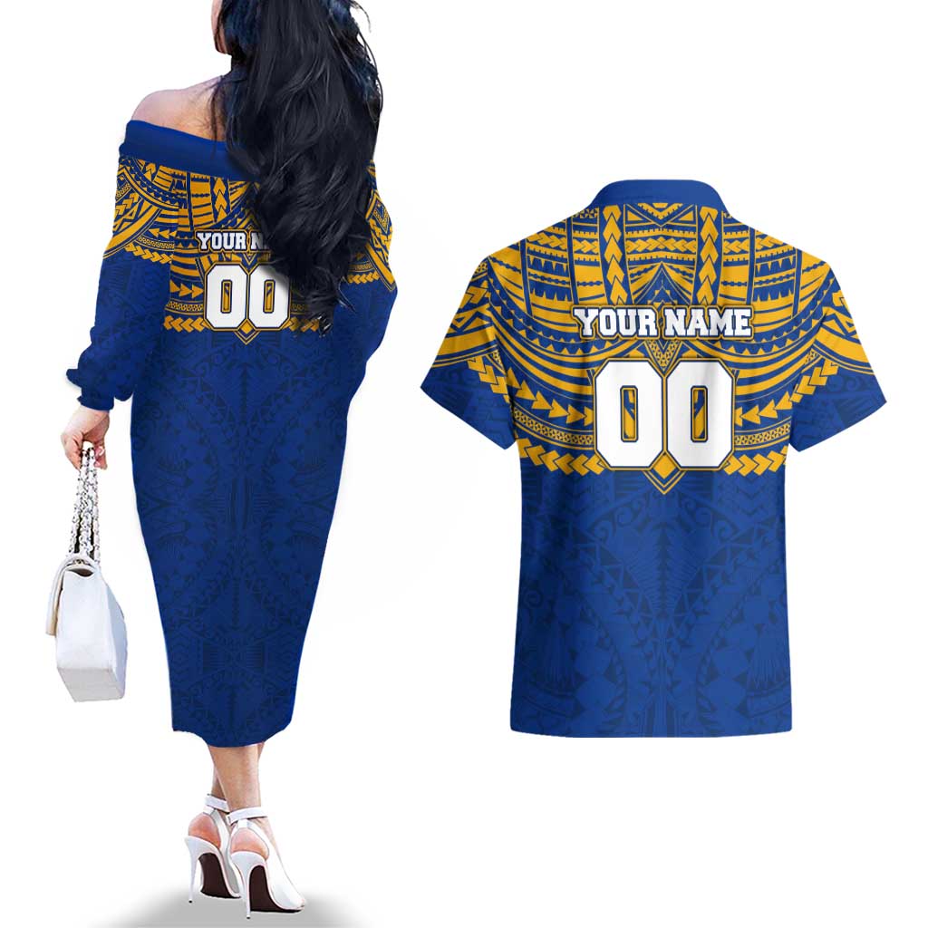 Personalized West Coast Eagles Couples Matching Off The Shoulder Long Sleeve Dress and Hawaiian Shirt Polynesian Tribal Pattern Heritage Football