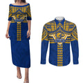 Personalized West Coast Eagles Couples Matching Puletasi and Long Sleeve Button Shirt Polynesian Tribal Pattern Heritage Football