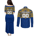 Personalized West Coast Eagles Couples Matching Puletasi and Long Sleeve Button Shirt Polynesian Tribal Pattern Heritage Football
