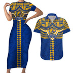 Personalized West Coast Eagles Couples Matching Short Sleeve Bodycon Dress and Hawaiian Shirt Polynesian Tribal Pattern Heritage Football