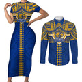 Personalized West Coast Eagles Couples Matching Short Sleeve Bodycon Dress and Long Sleeve Button Shirt Polynesian Tribal Pattern Heritage Football