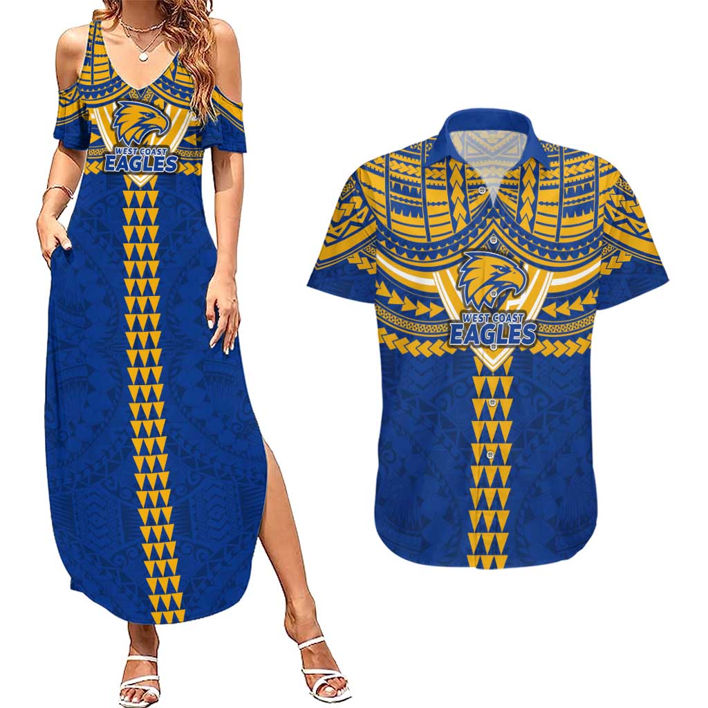 Personalized West Coast Eagles Couples Matching Summer Maxi Dress and Hawaiian Shirt Polynesian Tribal Pattern Heritage Football