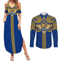 Personalized West Coast Eagles Couples Matching Summer Maxi Dress and Long Sleeve Button Shirt Polynesian Tribal Pattern Heritage Football