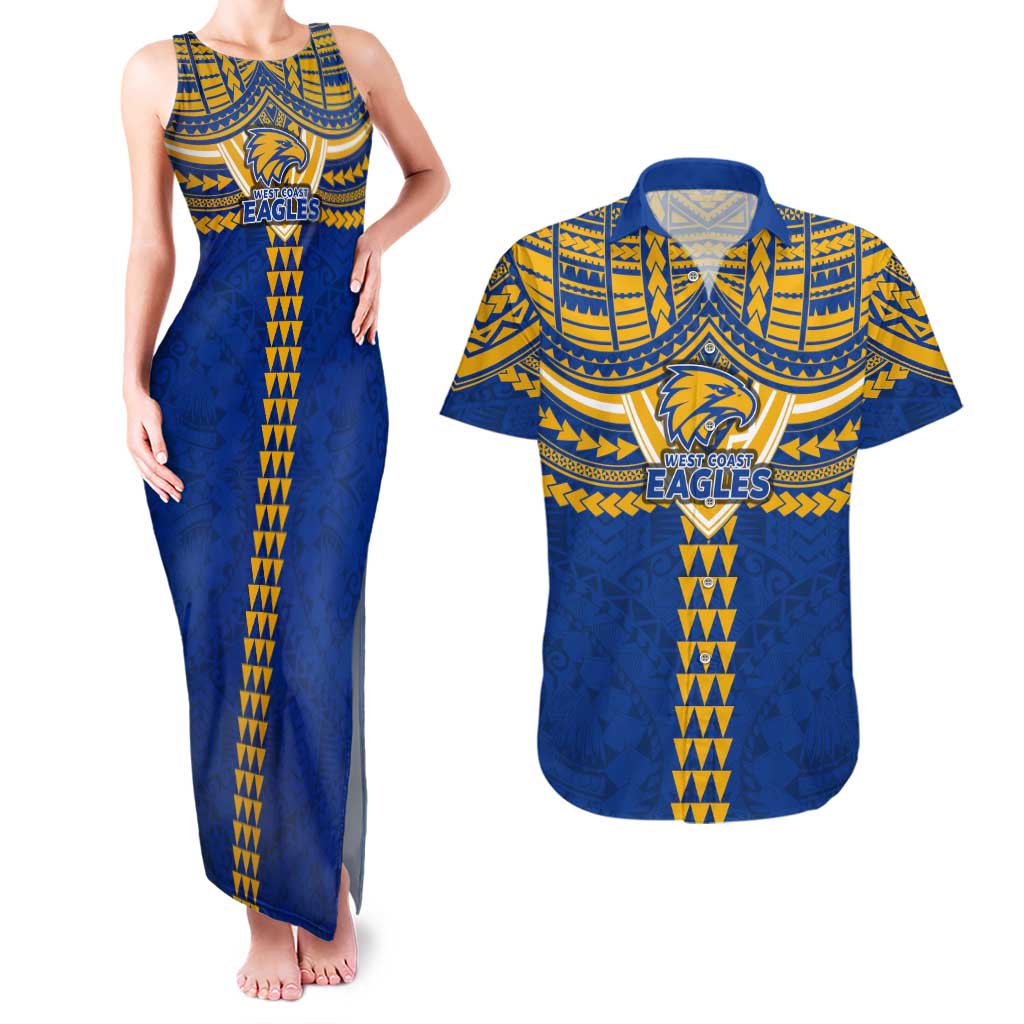 Personalized West Coast Eagles Couples Matching Tank Maxi Dress and Hawaiian Shirt Polynesian Tribal Pattern Heritage Football