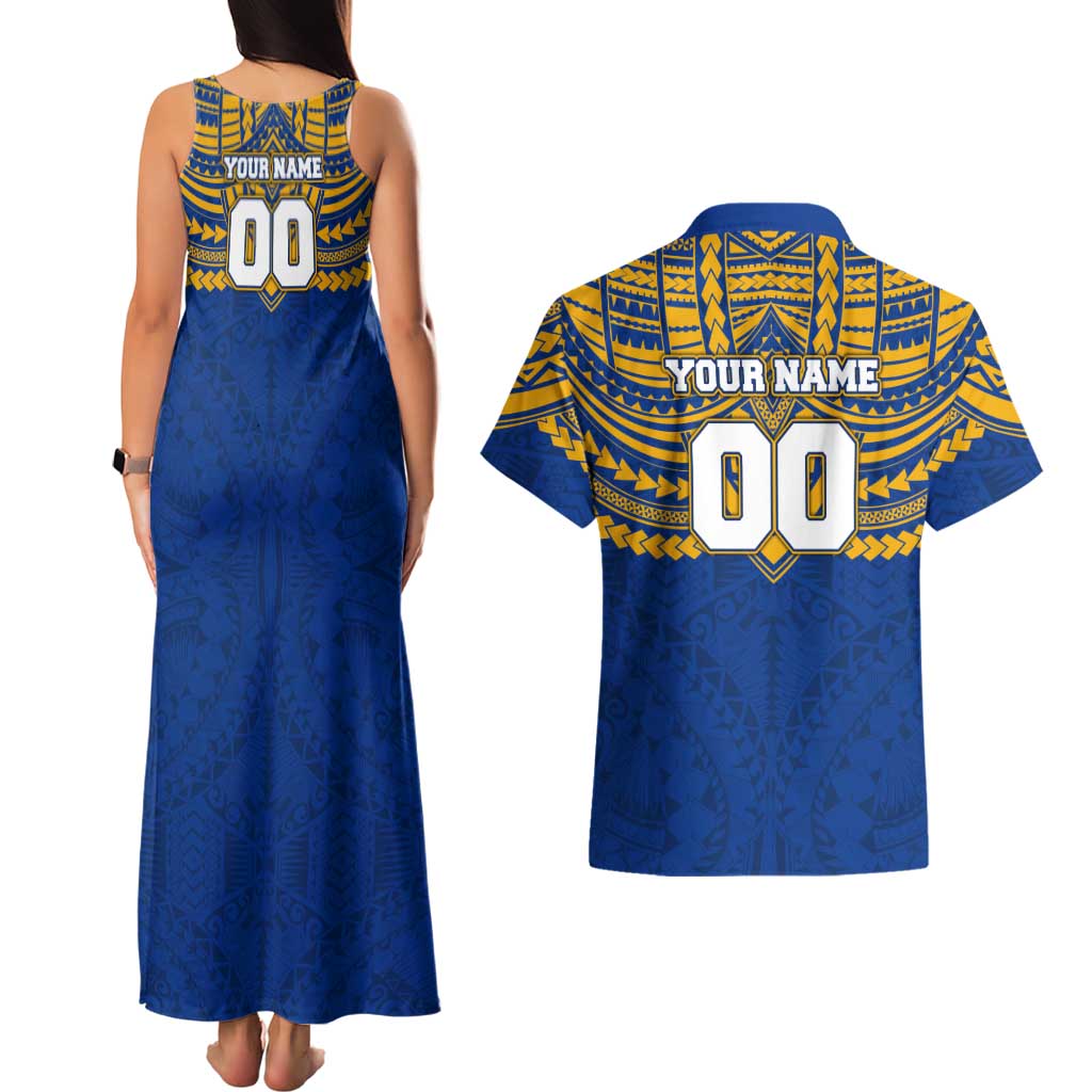 Personalized West Coast Eagles Couples Matching Tank Maxi Dress and Hawaiian Shirt Polynesian Tribal Pattern Heritage Football