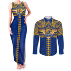 Personalized West Coast Eagles Couples Matching Tank Maxi Dress and Long Sleeve Button Shirt Polynesian Tribal Pattern Heritage Football