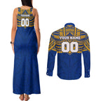 Personalized West Coast Eagles Couples Matching Tank Maxi Dress and Long Sleeve Button Shirt Polynesian Tribal Pattern Heritage Football