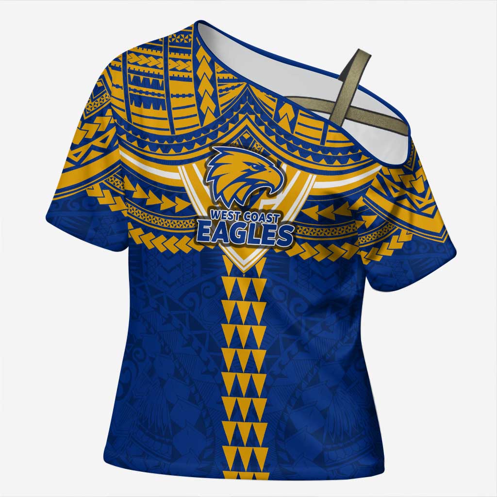 Personalized West Coast Eagles Cross Shoulder Shirt Polynesian Tribal Pattern Heritage Football