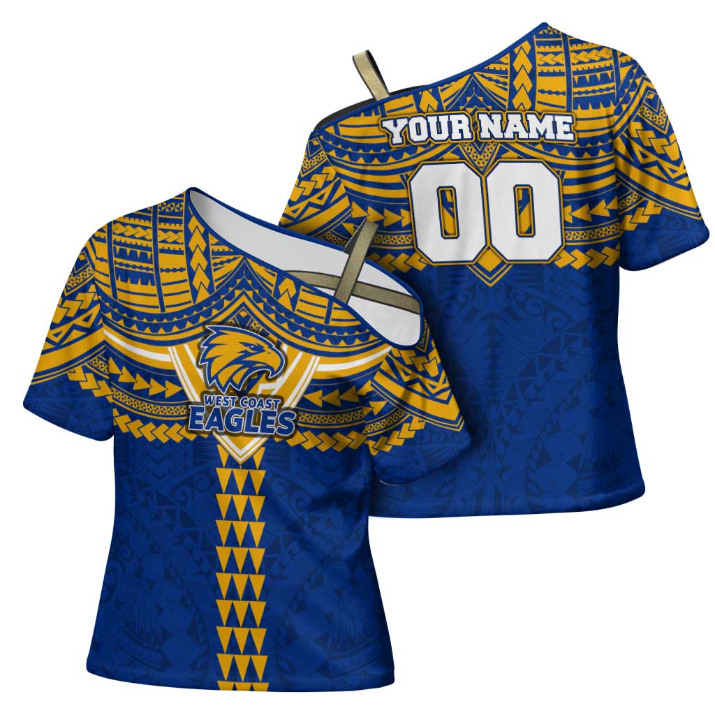 Personalized West Coast Eagles Cross Shoulder Shirt Polynesian Tribal Pattern Heritage Football