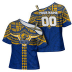 Personalized West Coast Eagles Cross Shoulder Shirt Polynesian Tribal Pattern Heritage Football