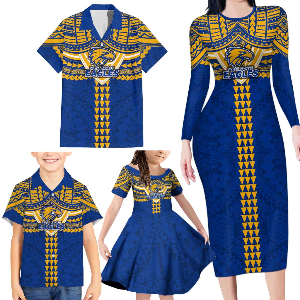 Personalized West Coast Eagles Family Matching Long Sleeve Bodycon Dress and Hawaiian Shirt Polynesian Tribal Pattern Heritage Football