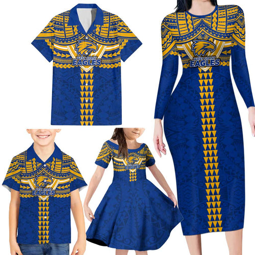 Personalized West Coast Eagles Family Matching Long Sleeve Bodycon Dress and Hawaiian Shirt Polynesian Tribal Pattern Heritage Football