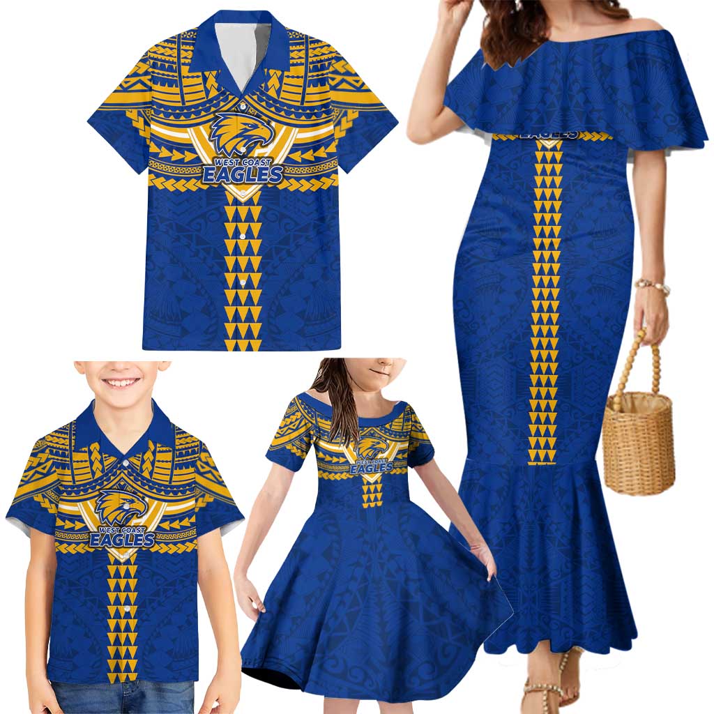Personalized West Coast Eagles Family Matching Mermaid Dress and Hawaiian Shirt Polynesian Tribal Pattern Heritage Football