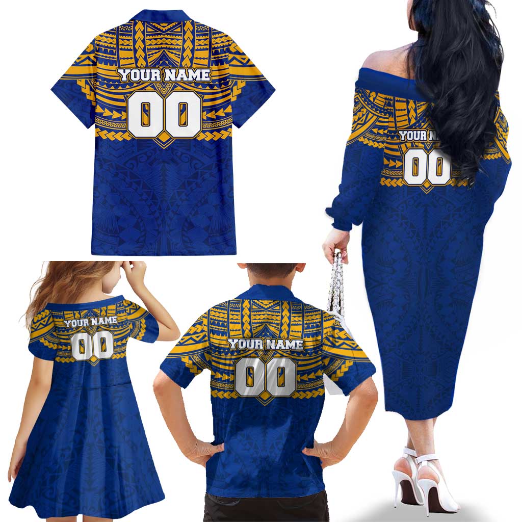 Personalized West Coast Eagles Family Matching Off The Shoulder Long Sleeve Dress and Hawaiian Shirt Polynesian Tribal Pattern Heritage Football