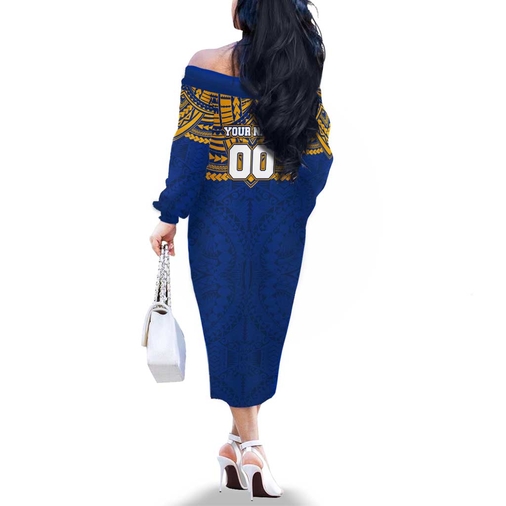 Personalized West Coast Eagles Family Matching Off The Shoulder Long Sleeve Dress and Hawaiian Shirt Polynesian Tribal Pattern Heritage Football