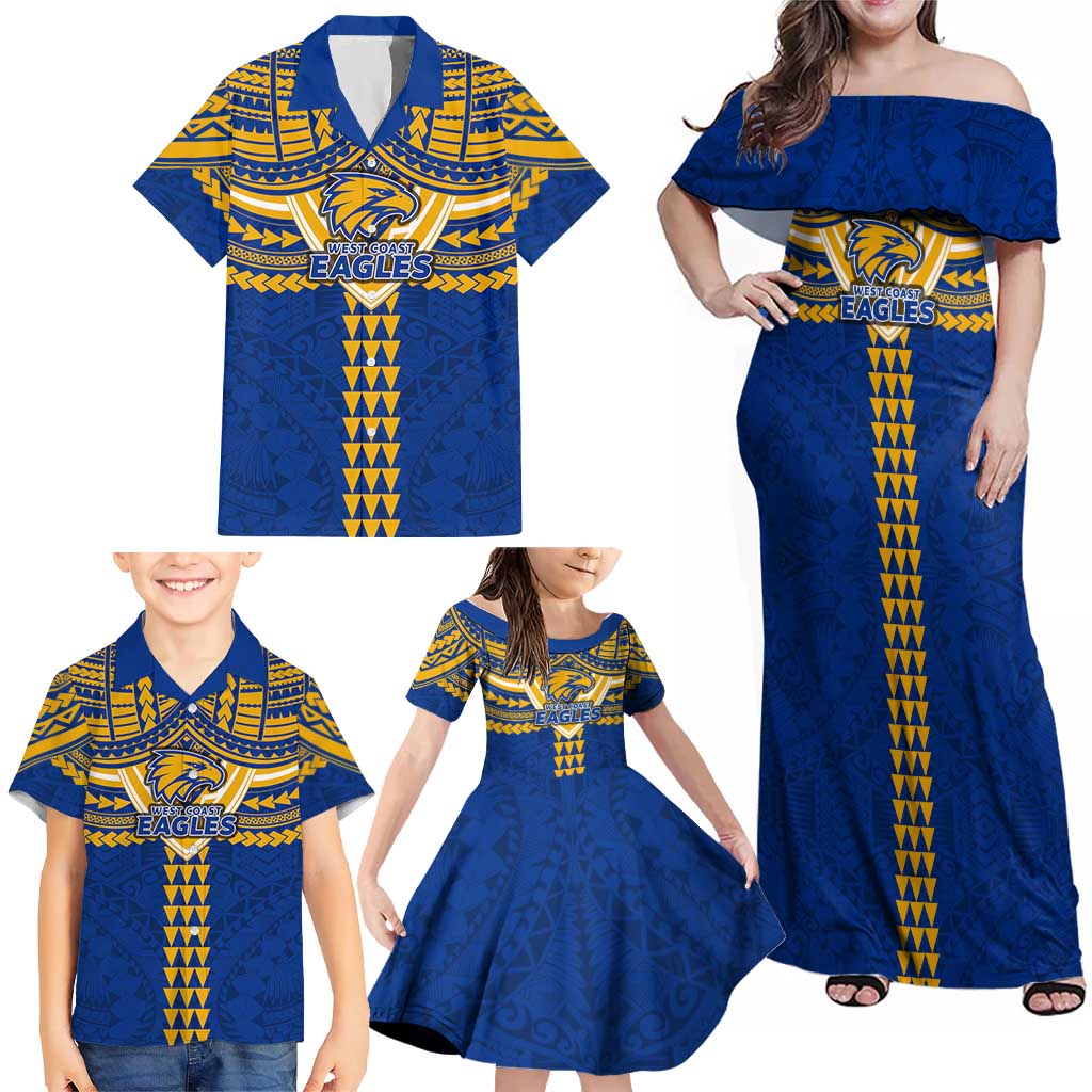 Personalized West Coast Eagles Family Matching Off Shoulder Maxi Dress and Hawaiian Shirt Polynesian Tribal Pattern Heritage Football