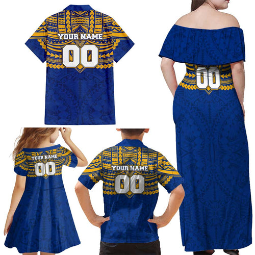 Personalized West Coast Eagles Family Matching Off Shoulder Maxi Dress and Hawaiian Shirt Polynesian Tribal Pattern Heritage Football