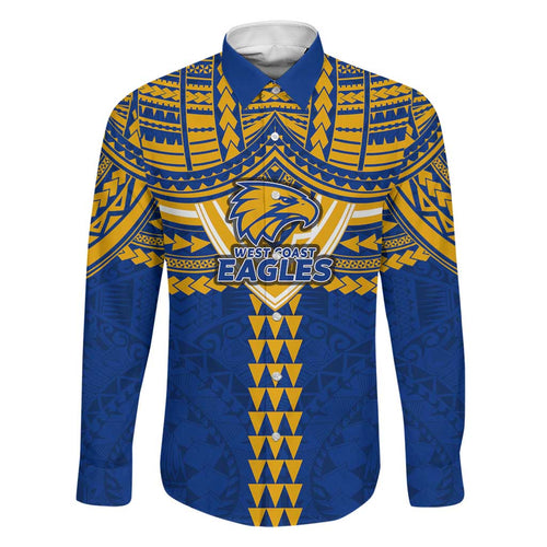Personalized West Coast Eagles Family Matching Off Shoulder Maxi Dress and Hawaiian Shirt Polynesian Tribal Pattern Heritage Football