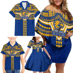 Personalized West Coast Eagles Family Matching Off Shoulder Short Dress and Hawaiian Shirt Polynesian Tribal Pattern Heritage Football