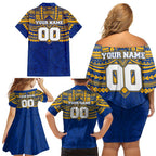 Personalized West Coast Eagles Family Matching Off Shoulder Short Dress and Hawaiian Shirt Polynesian Tribal Pattern Heritage Football